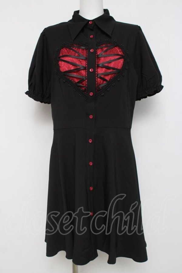画像1: DARK IN LOVE / Gothic rope red heart buttonワンピース L 黒 Y-26-04-05-092-PU-OP-AS-ZY (1)