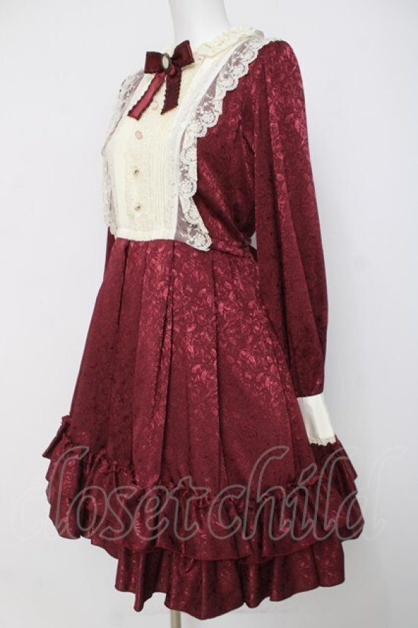 画像2: Pina sweetcollection / ローズジャガードワンピース  ワイン Y-26-04-05-096-LO-OP-AS-ZY (2)