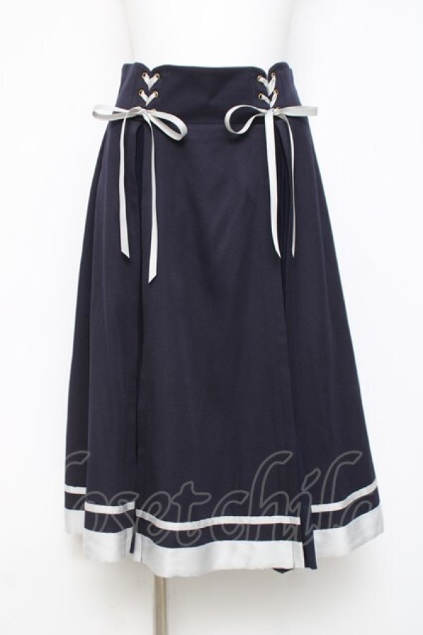 画像1: axes femme POETIQUE / プリーツ切替バイカラースカート M 紺 Y-26-04-05-122-AX-SK-SZ-ZY (1)