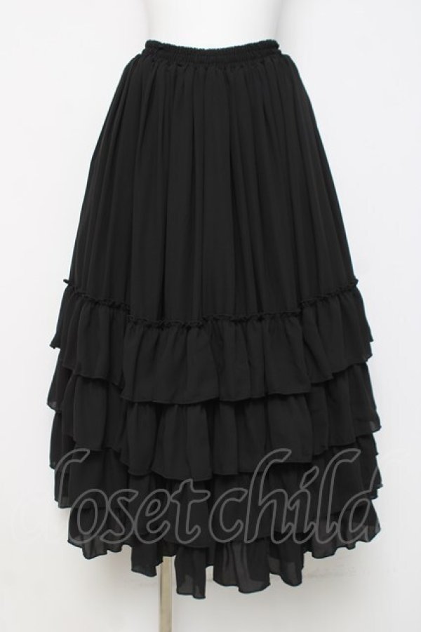 画像1: ATELIER PIERROT / Four-Tiered Ruffle Chiffon Skirt スカート  黒 Y-26-04-05-127-EL-SK-AS-ZY (1)