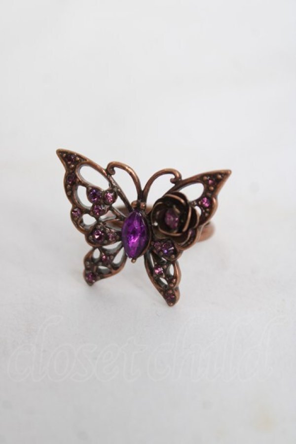 画像2: axes femme / 蝶×ビジューリング  アンティークゴールド Y-26-04-05-003-AX-AC-SZ-ZY (2)