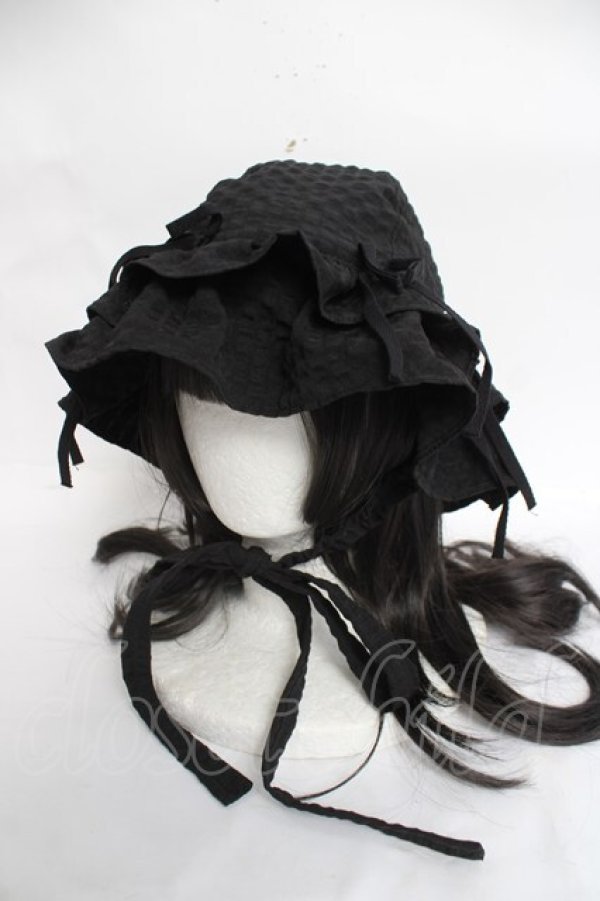 画像1: merry jenny / ribbonフリルハット  黒 Y-26-04-05-038-LO-AC-SZ-ZY (1)