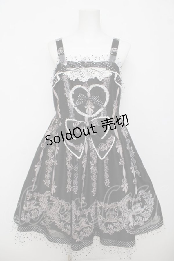 画像1: BABY, THE STARS SHINE BRIGHT / Sugar Rose Tea Timeプリントハートジャンパースカート  黒 Y-26-04-07-046-BA-OP-SZ-ZY (1)