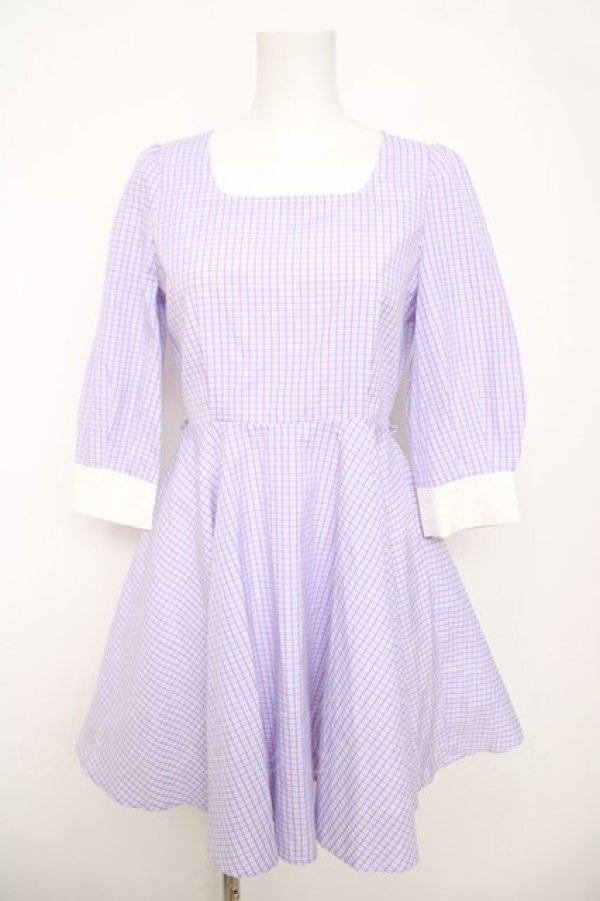 画像1: Ank Rouge / ギンガムチェックワンピース M ラベンダー Y-26-04-07-058-CA-OP-SZ-ZY (1)