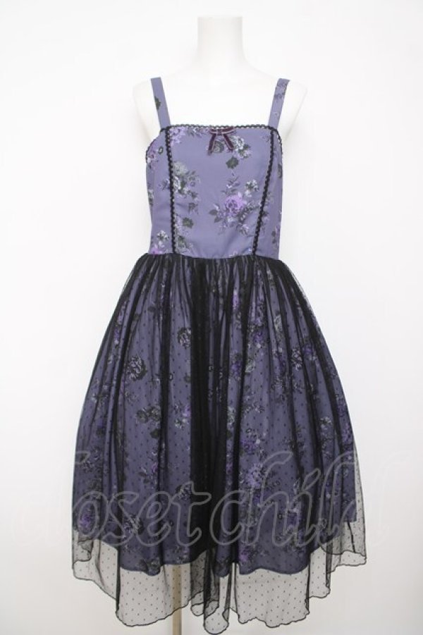画像1: axes femme kawaii / クラシックブーケ柄ジャンスカ M パープル Y-26-04-07-059-AX-OP-SZ-ZY (1)