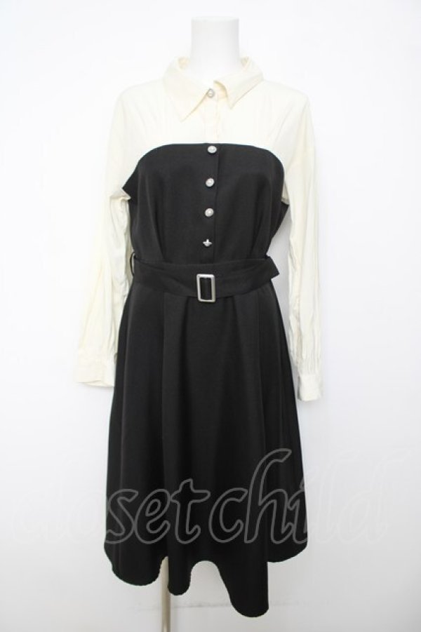画像1: axes femme / 襟付ビスチェ切替ワンピース F 黒 Y-26-04-07-062-AX-OP-SZ-ZY (1)