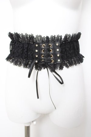 画像: axes femme / レース使いゴムベルト  黒 Y-26-04-07-016-AX-ZA-SZ-ZY