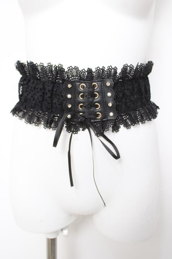 画像1: axes femme / レース使いゴムベルト  黒 Y-26-04-07-016-AX-ZA-SZ-ZY (1)