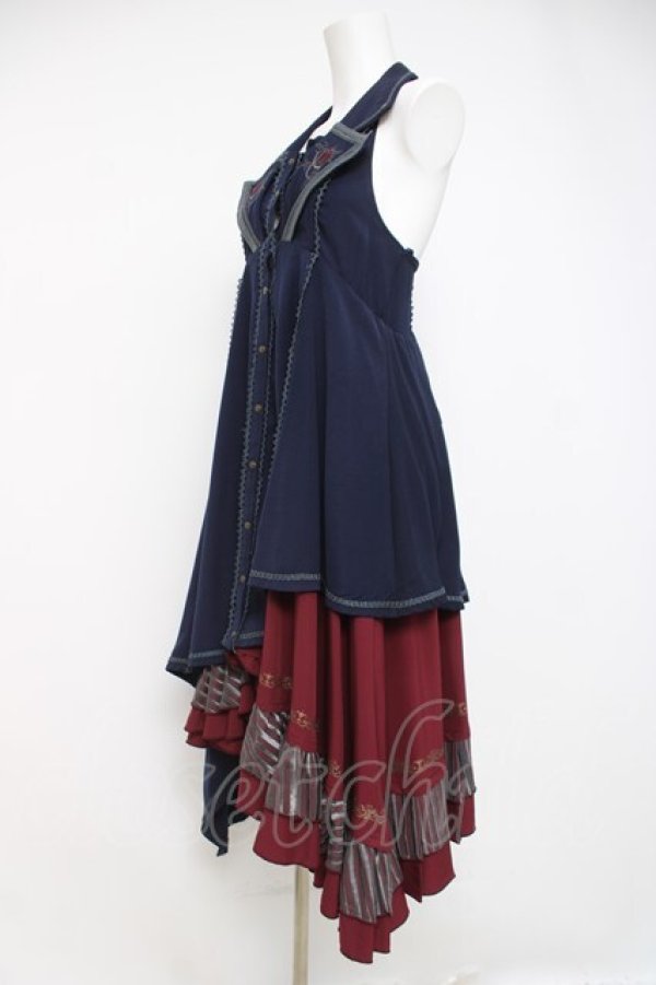 画像2: Ozz oneste / 薔薇刺繍ロングベストワンピース  紺 Y-26-04-09-032-OO-OP-SZ-ZY (2)