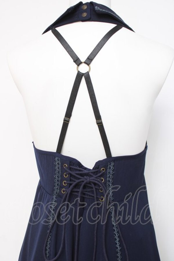 画像4: Ozz oneste / 薔薇刺繍ロングベストワンピース  紺 Y-26-04-09-032-OO-OP-SZ-ZY (4)