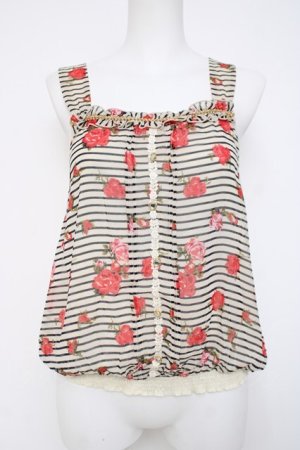 画像: axes femme / ボーダー×花柄アウタータンク  生成り Y-26-04-09-045-AX-TO-SZ-ZY