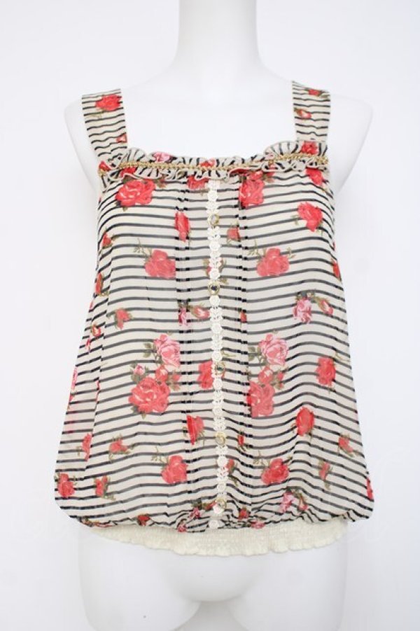 画像1: axes femme / ボーダー×花柄アウタータンク  生成り Y-26-04-09-045-AX-TO-SZ-ZY (1)