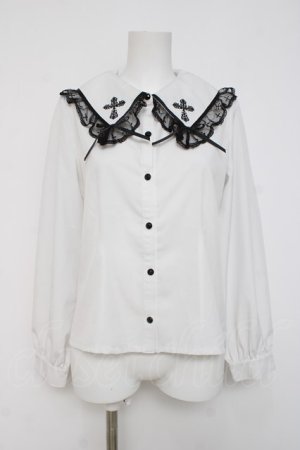 画像: NIBBLE POISON / クロス刺繍ビッグ襟ブラウス  白 Y-26-04-09-048-PU-BL-AS-ZY
