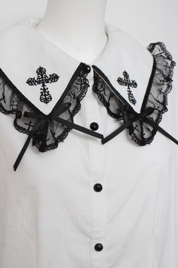 画像3: NIBBLE POISON / クロス刺繍ビッグ襟ブラウス  白 Y-26-04-09-048-PU-BL-AS-ZY (3)