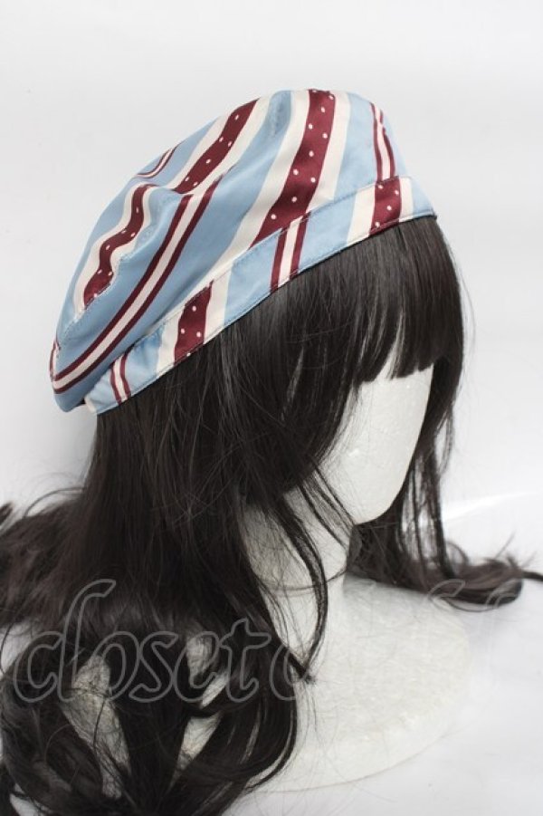 画像4: axes femme kawaii / レジメン柄ベレー  サックス Y-26-04-09-006-AX-AC-SZ-ZY (4)
