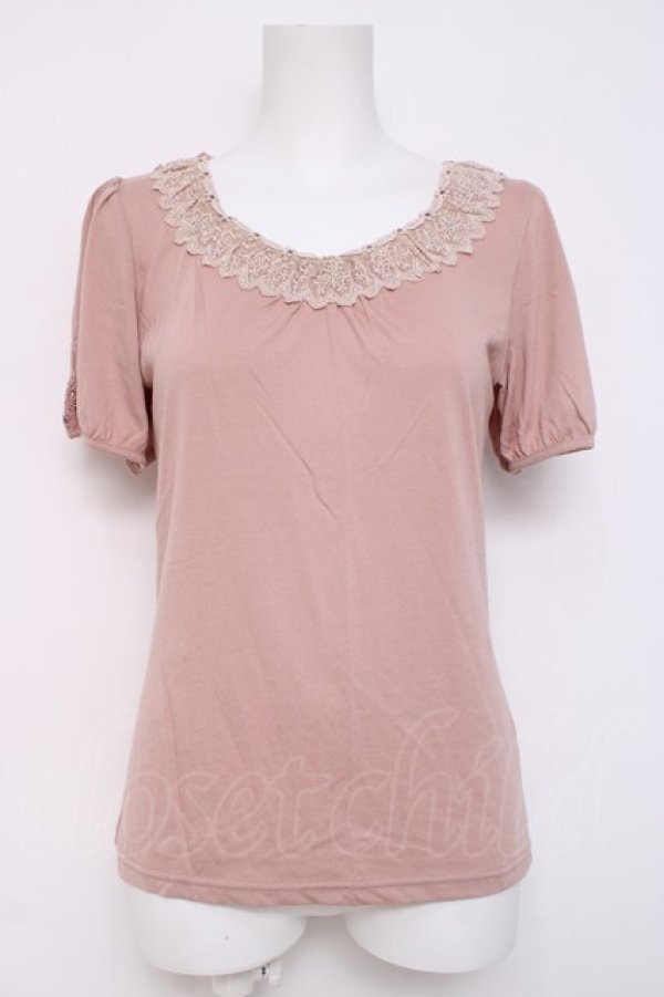 画像1: axes femme / レース配色Tシャツ  ピンク Y-26-04-09-055-AX-TO-AS-ZY (1)