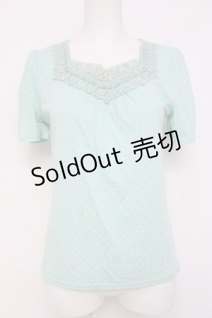 画像: axes femme / ローズレースVネック半袖カットソー  ミント Y-26-04-09-056-AX-TO-AS-ZY