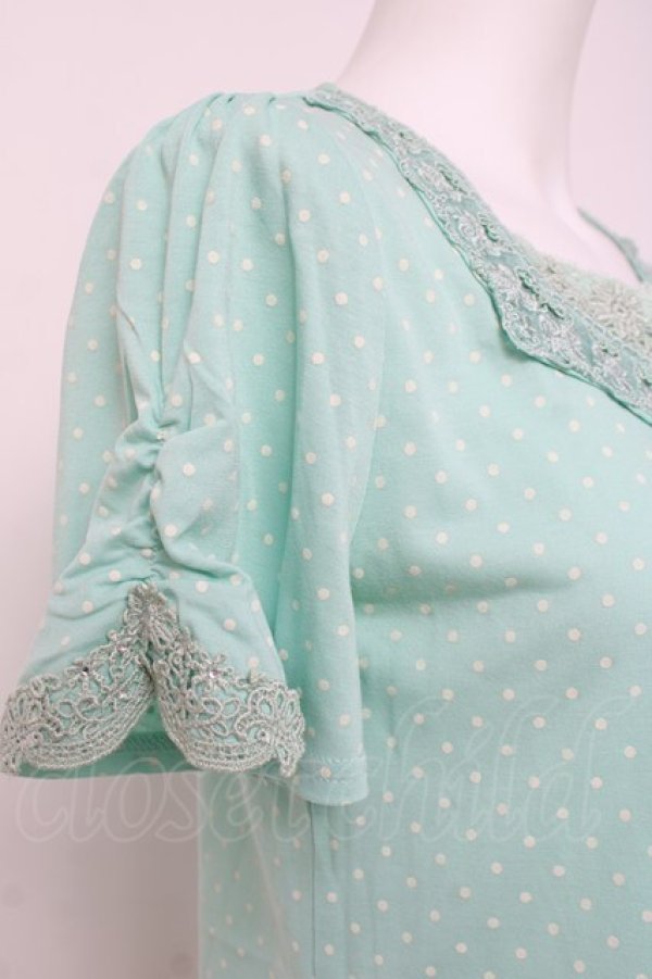 画像3: axes femme / ローズレースVネック半袖カットソー  ミント Y-26-04-09-056-AX-TO-AS-ZY (3)