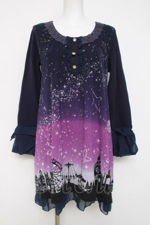 画像: axes femme / 星座グラデ柄カットチュニック  紺 Y-26-04-09-061-AX-OP-AS-ZY