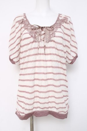 画像: axes femme / ボーダーサマーニット  シロ×ピンク Y-26-04-09-082-AX-TO-SZ-ZY