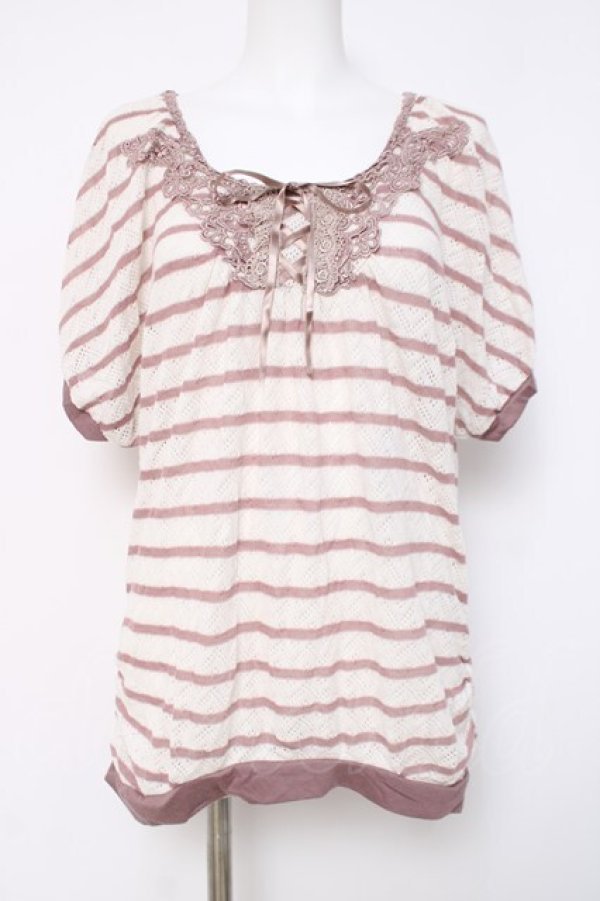 画像1: axes femme / ボーダーサマーニット  シロ×ピンク Y-26-04-09-082-AX-TO-SZ-ZY (1)