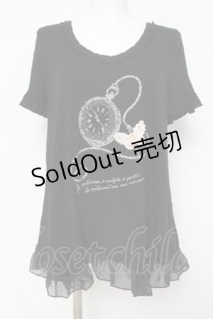 画像: axes femme / 時計プリントチュニック  黒 Y-26-04-09-087-AX-TO-SZ-ZY