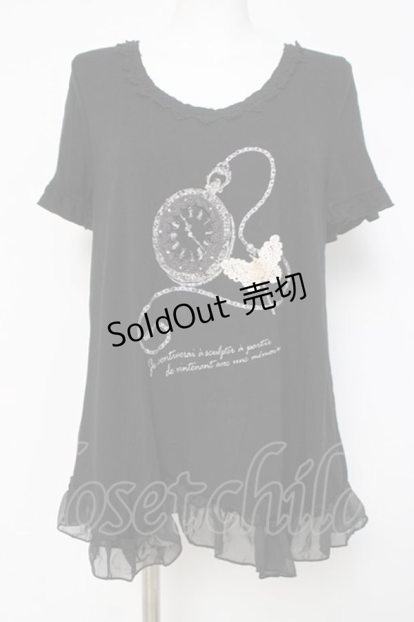 画像1: axes femme / 時計プリントチュニック  黒 Y-26-04-09-087-AX-TO-SZ-ZY (1)