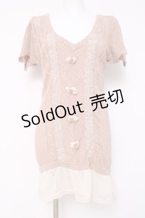 画像: axes femme / ロング丈半袖ニットプルオーバー  ピンク Y-26-04-09-096-AX-TO-SZ-ZY