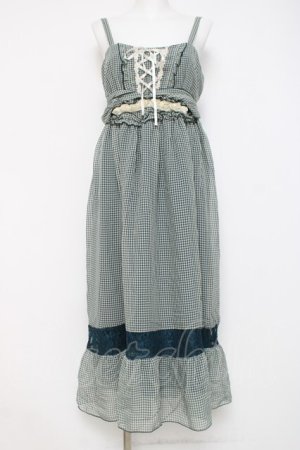 画像: axes femme / ギンガムホルターロングワンピース  グリーン Y-26-04-09-105-AX-OP-SZ-ZY