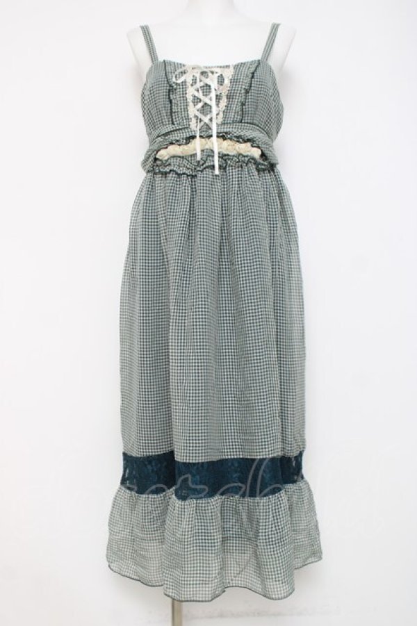 画像1: axes femme / ギンガムホルターロングワンピース  グリーン Y-26-04-09-105-AX-OP-SZ-ZY (1)