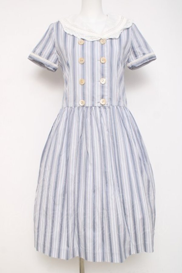 画像1: Jane Marple / Wボタンストライプセーラー襟ワンピース M サックス Y-26-04-09-111-JM-OP-SZ-ZY (1)