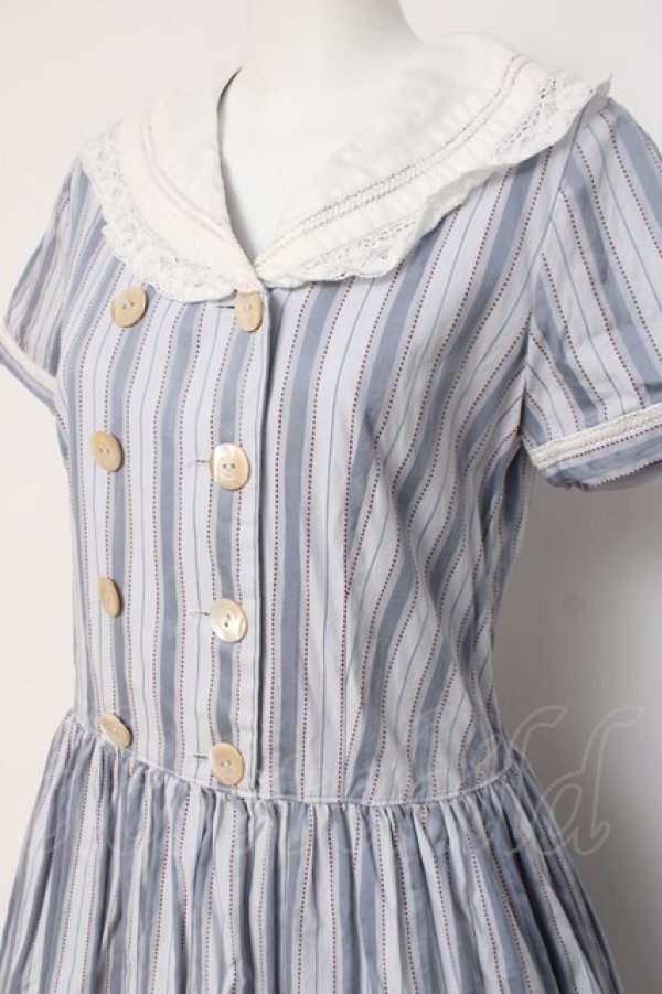 画像3: Jane Marple / Wボタンストライプセーラー襟ワンピース M サックス Y-26-04-09-111-JM-OP-SZ-ZY (3)
