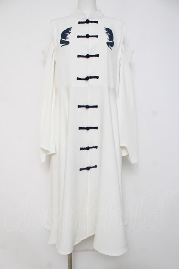 画像1: IRO+IRO / チャイナワンピース  白ｘ紺 Y-26-04-09-116-LO-OP-AS-ZY (1)