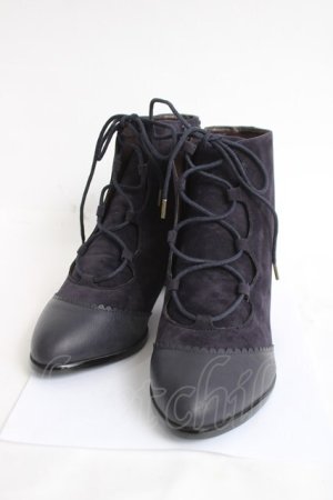 画像: axes femme / レースアップスエーッドブーツ L 紺 Y-26-04-09-013-AX-SH-SZ-ZY