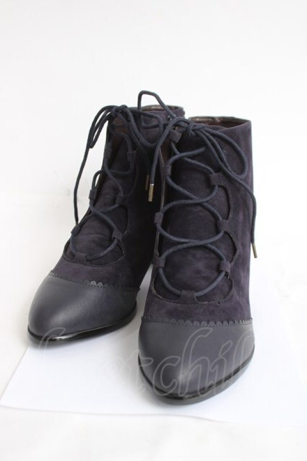 画像1: axes femme / レースアップスエーッドブーツ L 紺 Y-26-04-09-013-AX-SH-SZ-ZY (1)