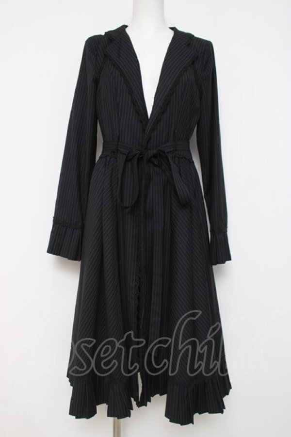 画像1: Faeriesdaffodil / 黒墨のお嬢様の縦縞クラシカルコート M 紺 Y-26-04-09-122-LO-CO-SZ-ZY (1)