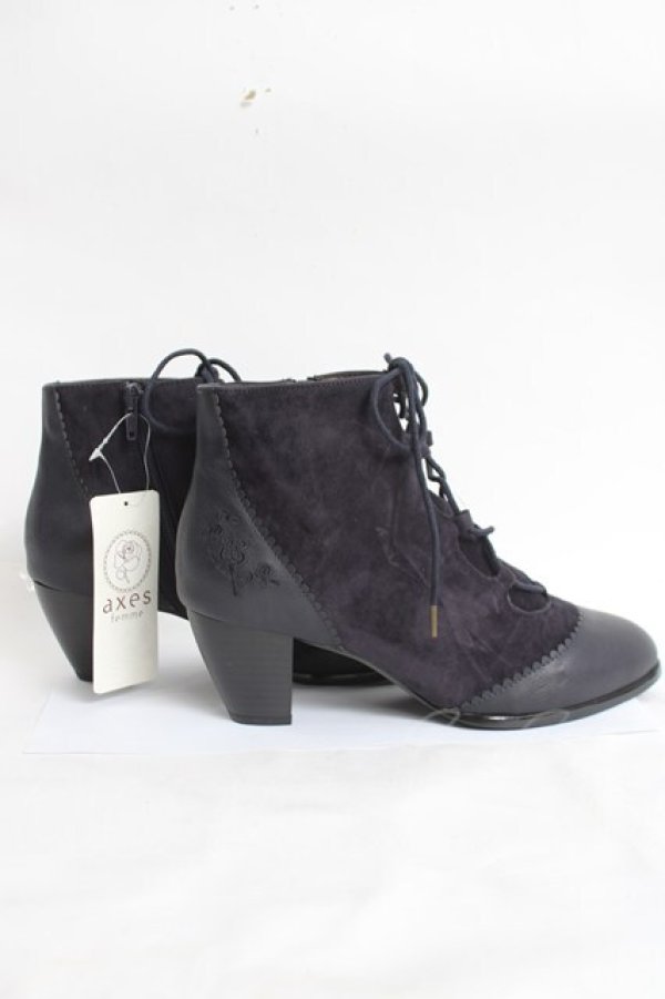 画像4: axes femme / レースアップスエーッドブーツ L 紺 Y-26-04-09-013-AX-SH-SZ-ZY (4)