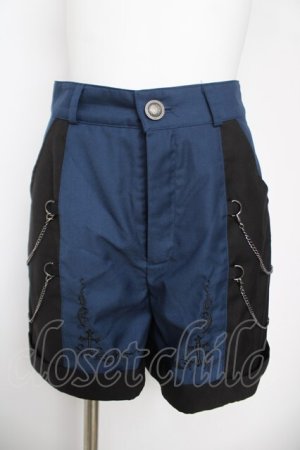 画像: NIBBLE POISON / 刺繍バイカラーショートパンツ M 黒ｘ青 Y-26-04-09-150-PU-PA-AS-ZY