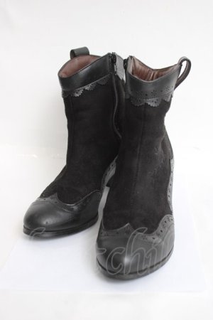 画像: axes femme / バラ刺繍入りブーツ M 黒 Y-26-04-09-015-AX-SH-SZ-ZY