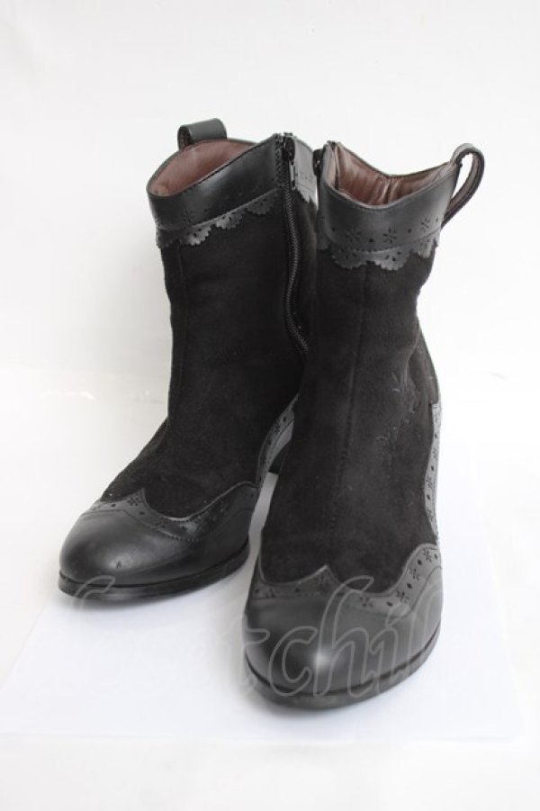 画像1: axes femme / バラ刺繍入りブーツ M 黒 Y-26-04-09-015-AX-SH-SZ-ZY (1)