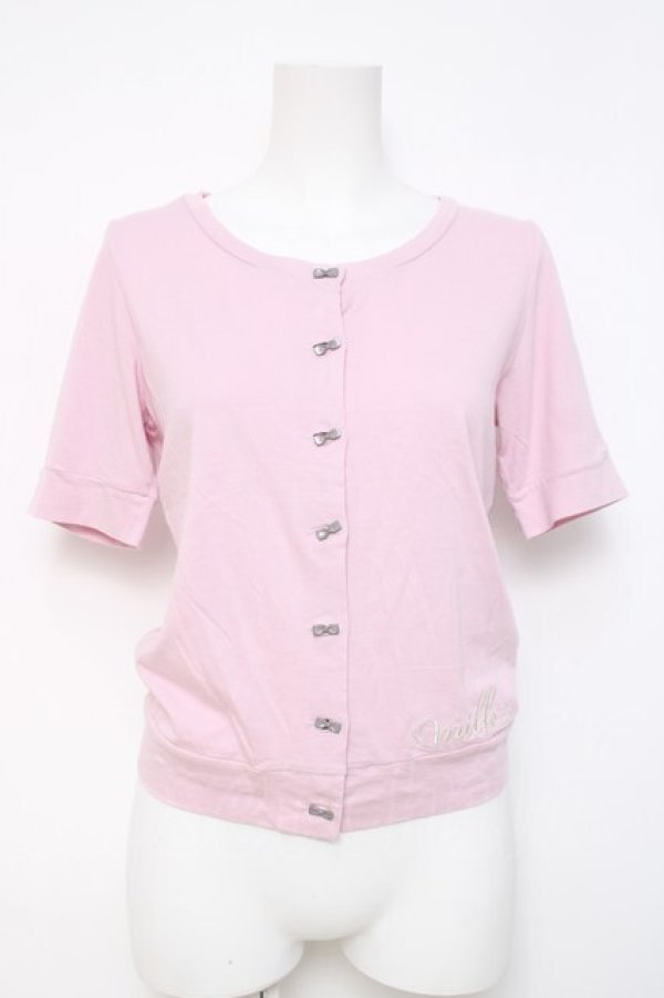 画像1: MILK / ribbon button カーデ  ピンク×グレーリボン Y-26-04-09-020-ML-TO-SZ-ZY (1)