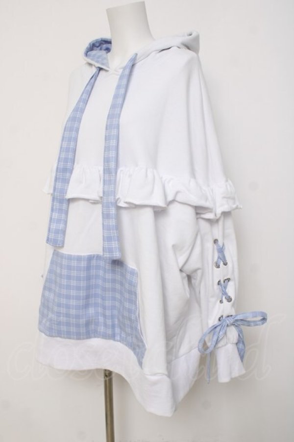 画像2: ililil / ミズイロチェックフリルプルパーカー  シロ Y-26-04-09-025-PU-TO-SZ-ZY (2)