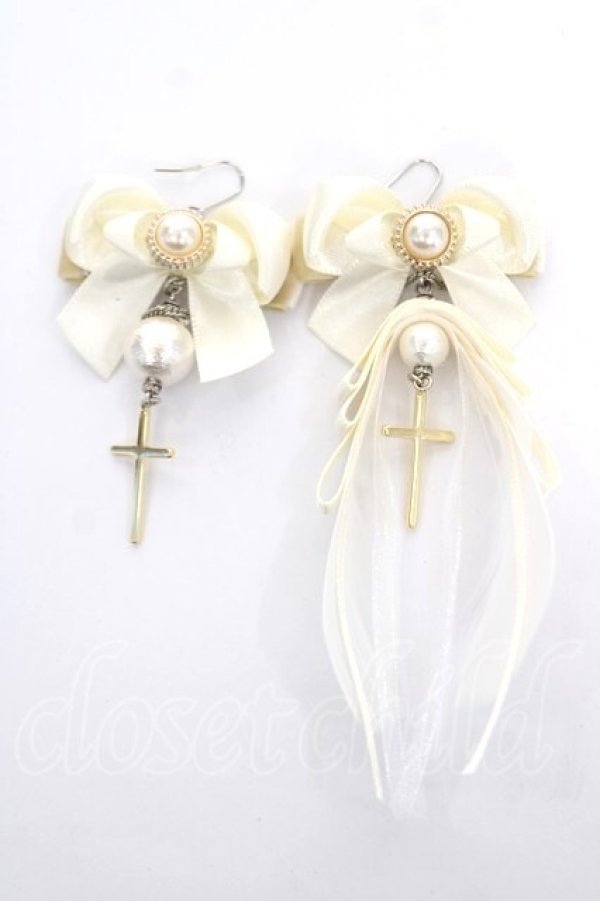 画像1: mayla classic / リボン×クロスピアス  シロ Y-26-04-11-001-LO-AC-SZ-ZY (1)