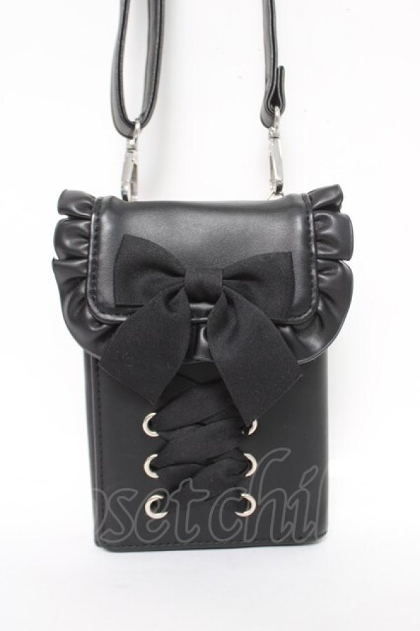 画像1: axes femme POETIQUE / レースアップスマホポシェット  黒 Y-26-04-11-006-AX-ZA-SZ-ZY (1)