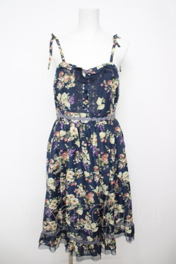 画像1: axes femme / フルーツ柄キャミワンピース  紺 Y-26-04-11-052-AX-OP-SZ-ZY (1)