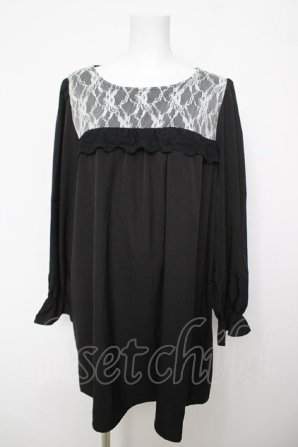 画像1: axes femme / レース配色Aラインワンピース  黒 Y-26-04-11-054-AX-OP-SZ-ZY (1)