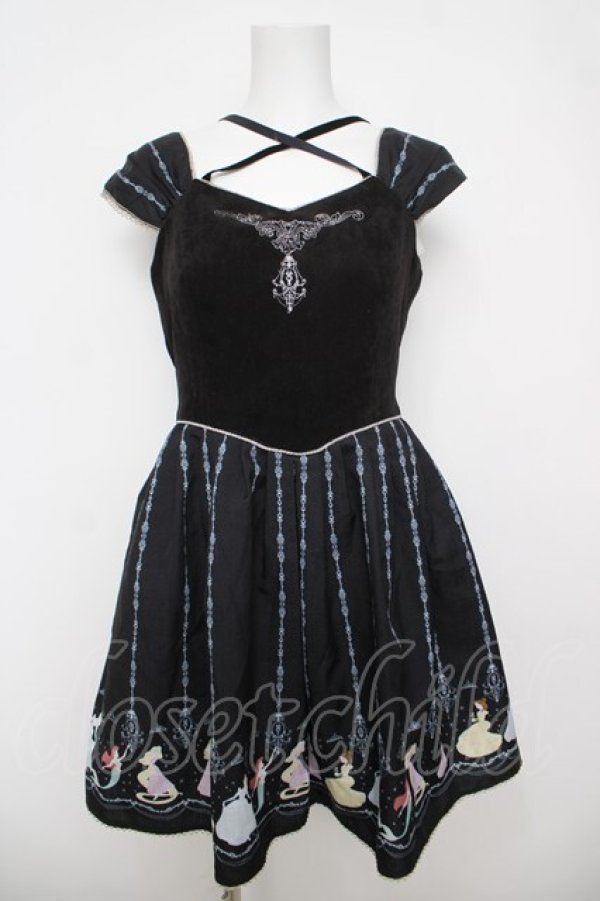 画像1: Secret Honey / オーナメントクリスマスワンピース(ディズニープリンセスVer.)  黒 Y-26-04-11-073-CA-OP-SZ-ZY (1)