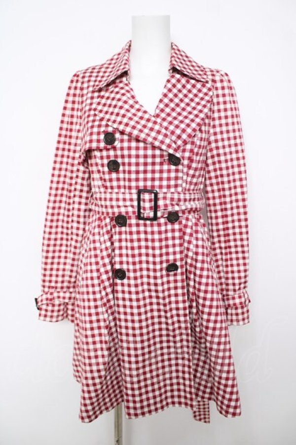 画像1: Ank Rouge / ギンガムチェックトレンチコート  赤 Y-26-04-11-076-CA-CO-SZ-ZY (1)