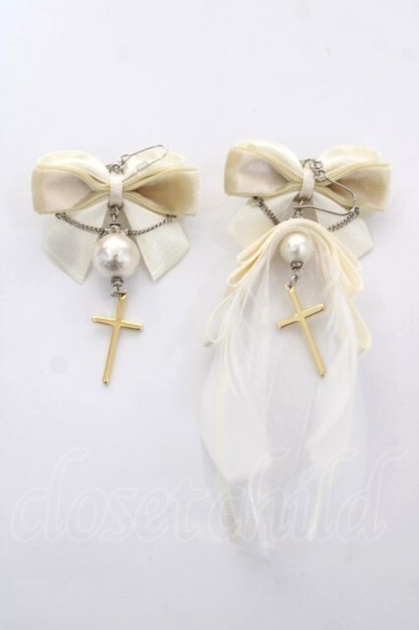 画像2: mayla classic / リボン×クロスピアス  シロ Y-26-04-11-001-LO-AC-SZ-ZY (2)