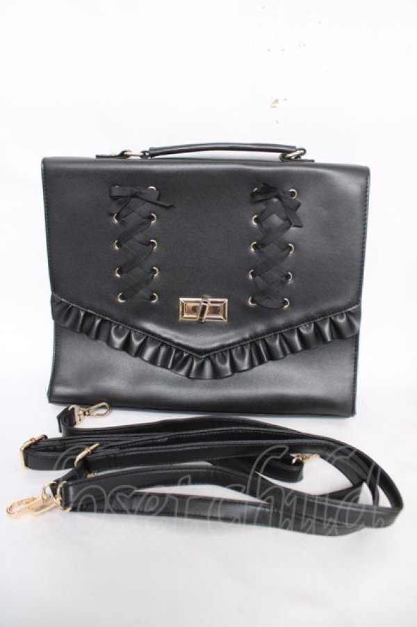 画像1: axes femme POETIQUE / レースアップサッチェルバッグ  黒 Y-26-04-11-010-AX-BG-SZ-ZY (1)